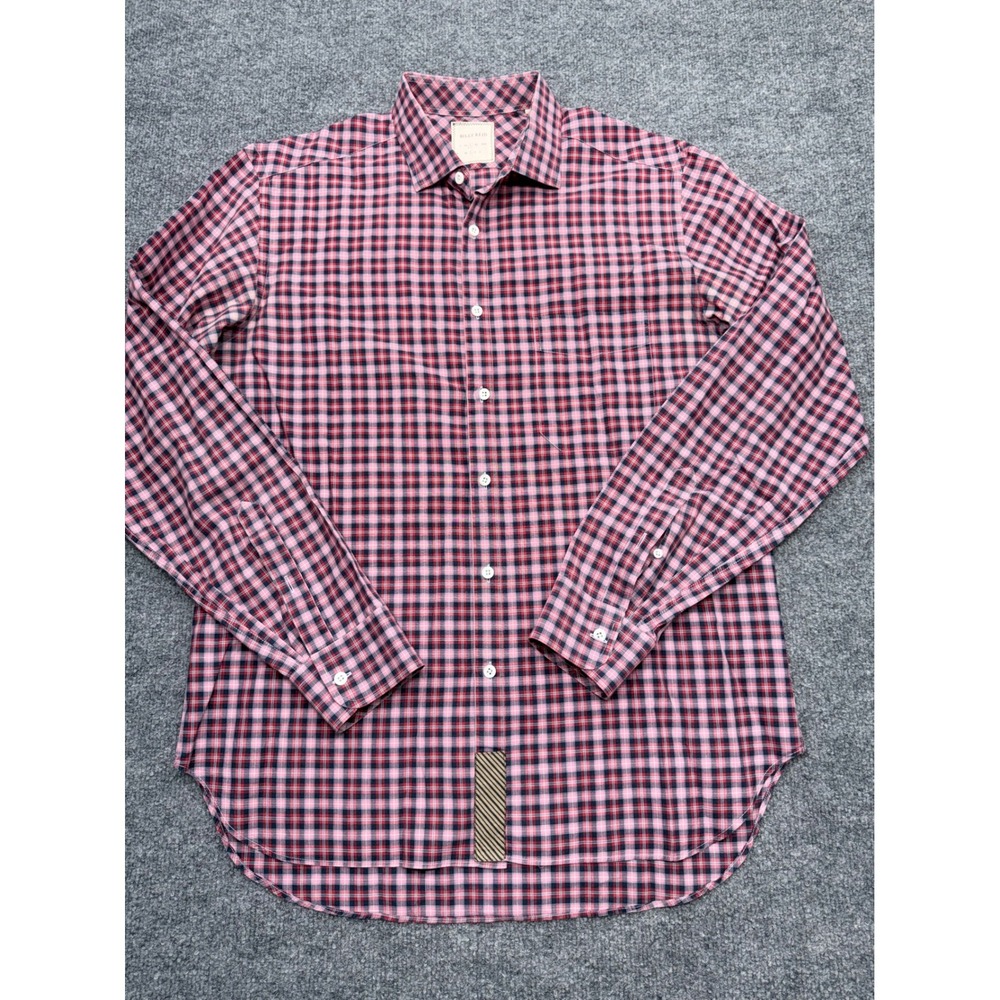 Billy Reid Mens Large Red Navy Blue Check Plaid Tuscumbia Button Down Shirt L